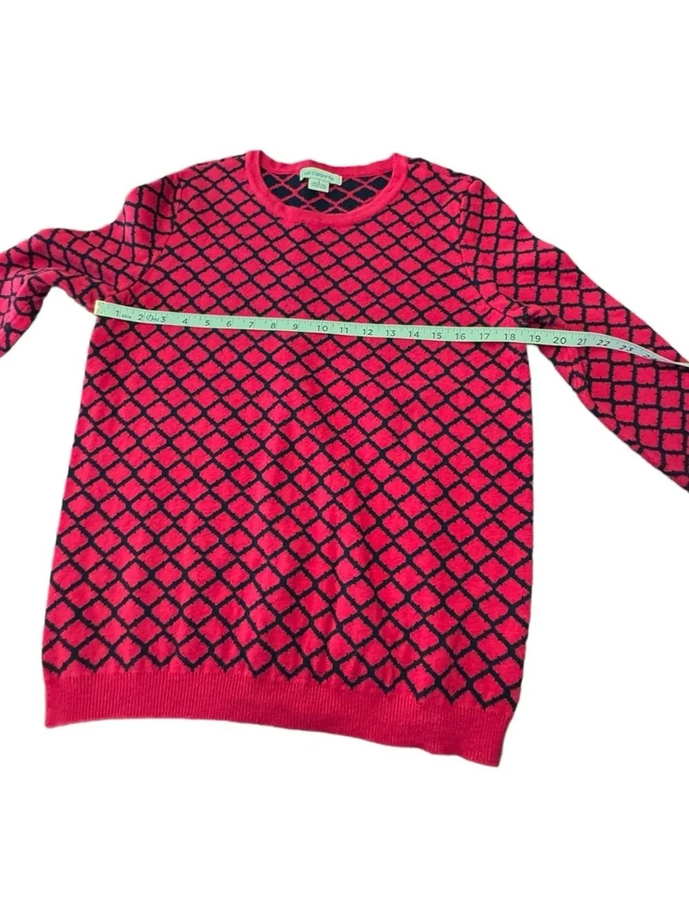 Liz Claiborne Crewneck Black Red Geometric All Day Wear Knit Sweater Women’s L